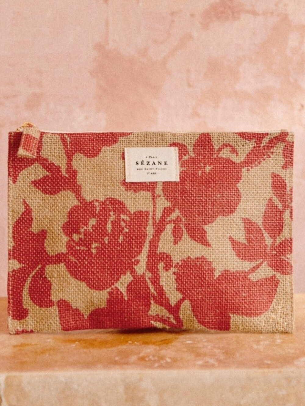 Sezane Floral Jute Pouch